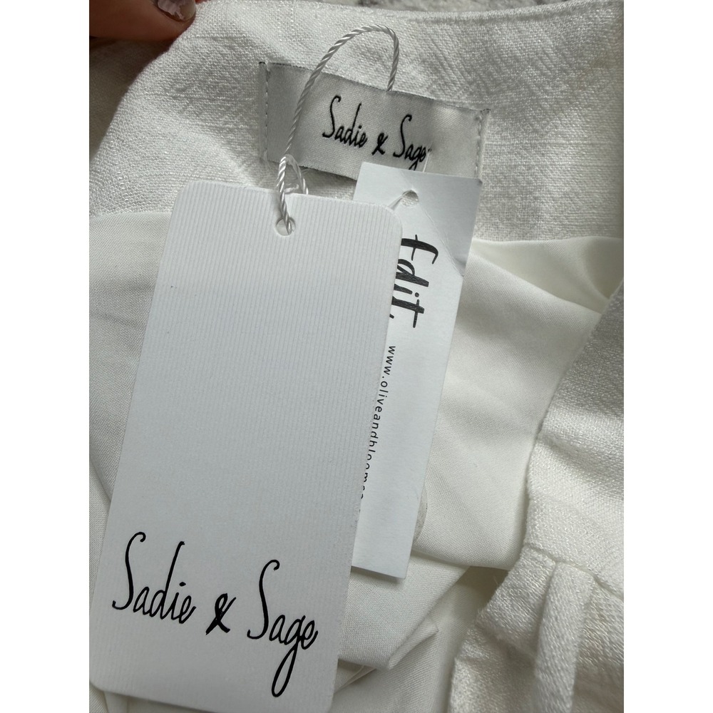SADIE & SAGE Wrap Skirt White Linen Blend Side Tie Women's Size Medium NEW Chic - Picture 4 of 7